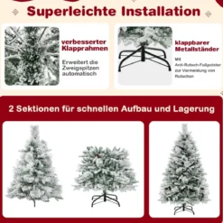 136 cm Künstlicher Weihnachtsbaum mit Schnee & 8 Lichtmodi & 472 PE PVC Zweigspitzen