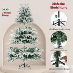 180 cm Künstlicher Weihnachtsbaum mit Schnee & Beleuchtung & 1022 gemischten Zweigspitzen Tannenbaum