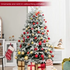 180 cm Künstlicher Weihnachtsbaum mit Schnee & Beleuchtung & 1022 gemischten Zweigspitzen Tannenbaum