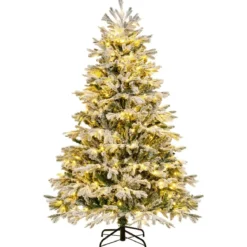 180 cm Künstlicher Weihnachtsbaum mit Schnee & Beleuchtung & 1022 gemischten Zweigspitzen Tannenbaum