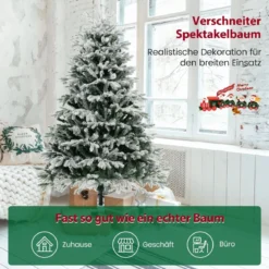 180 cm Künstlicher Weihnachtsbaum mit Schnee & Beleuchtung & 1022 gemischten Zweigspitzen Tannenbaum