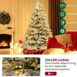 180 cm Künstlicher Weihnachtsbaum mit Schnee & Beleuchtung & 1022 gemischten Zweigspitzen Tannenbaum