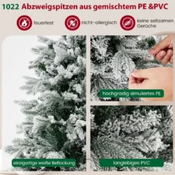 180 cm Künstlicher Weihnachtsbaum mit Schnee & Beleuchtung & 1022 gemischten Zweigspitzen Tannenbaum