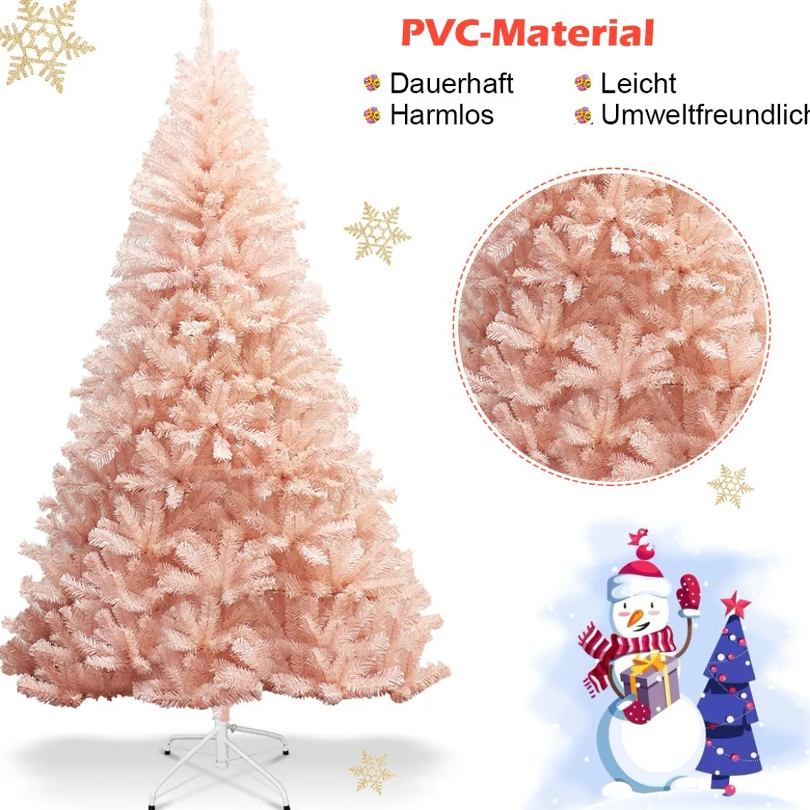 210 cm Künstlicher Weihnachtsbaum Premium-PVC-Nadeln mit stabilem Metallständer Rosa