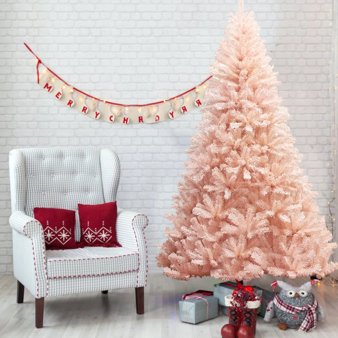 210 cm Künstlicher Weihnachtsbaum Premium-PVC-Nadeln mit stabilem Metallständer Rosa