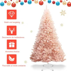 210 cm Künstlicher Weihnachtsbaum Premium-PVC-Nadeln mit stabilem Metallständer Rosa