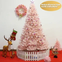 210 cm Künstlicher Weihnachtsbaum Premium-PVC-Nadeln mit stabilem Metallständer Rosa