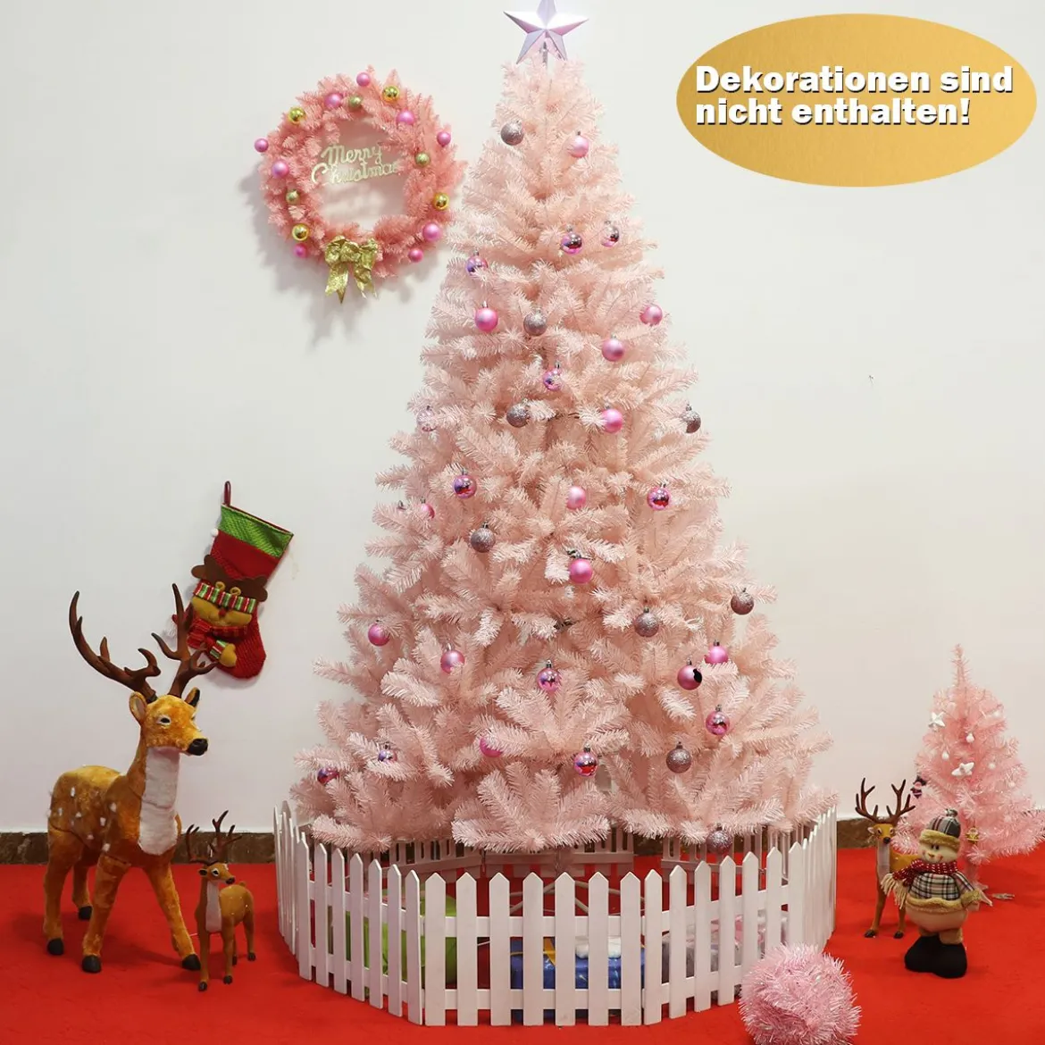 210 cm Künstlicher Weihnachtsbaum Premium-PVC-Nadeln mit stabilem Metallständer Rosa