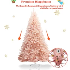 210 cm Künstlicher Weihnachtsbaum Premium-PVC-Nadeln mit stabilem Metallständer Rosa