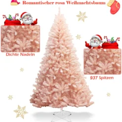 210 cm Künstlicher Weihnachtsbaum Premium-PVC-Nadeln mit stabilem Metallständer Rosa