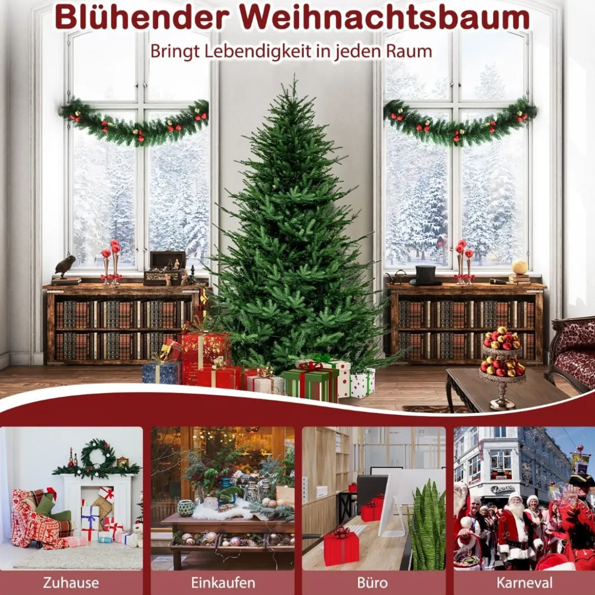 180 cm Künstlicher Weihnachtsbaum mit 8 Lichtmodi & 280 warmweißen LED-Lichtern