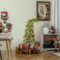 210 cm Künstlicher Weihnachtsbaum mit Beleuchtung und Schnee Tannenbaum mit biegbarer Spitze