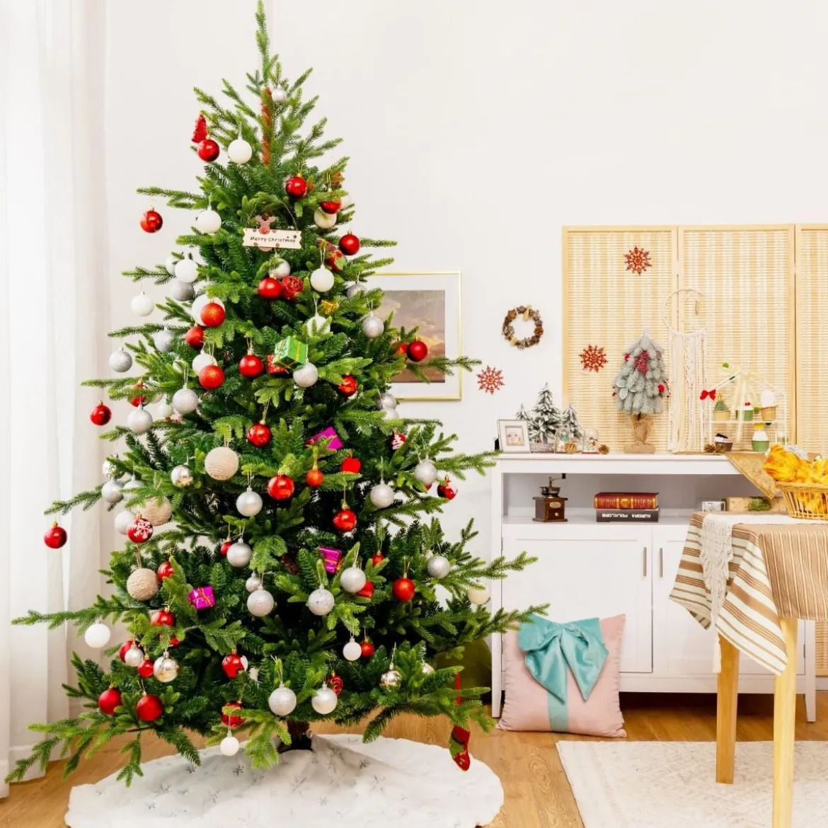 210 cm Künstlicher Weihnachtsbaum Tannenbaum mit Metallständer Kunstbaum Weihnachten Grün