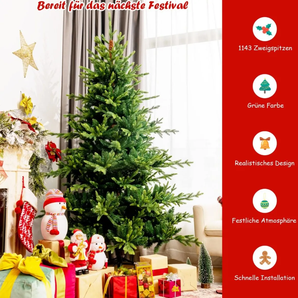 210 cm Künstlicher Weihnachtsbaum Tannenbaum mit Metallständer Kunstbaum Weihnachten Grün