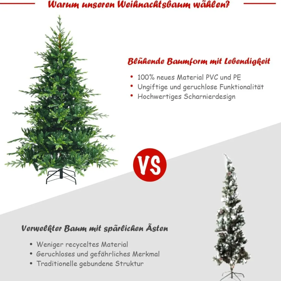 210 cm Künstlicher Weihnachtsbaum Tannenbaum mit Metallständer Kunstbaum Weihnachten Grün