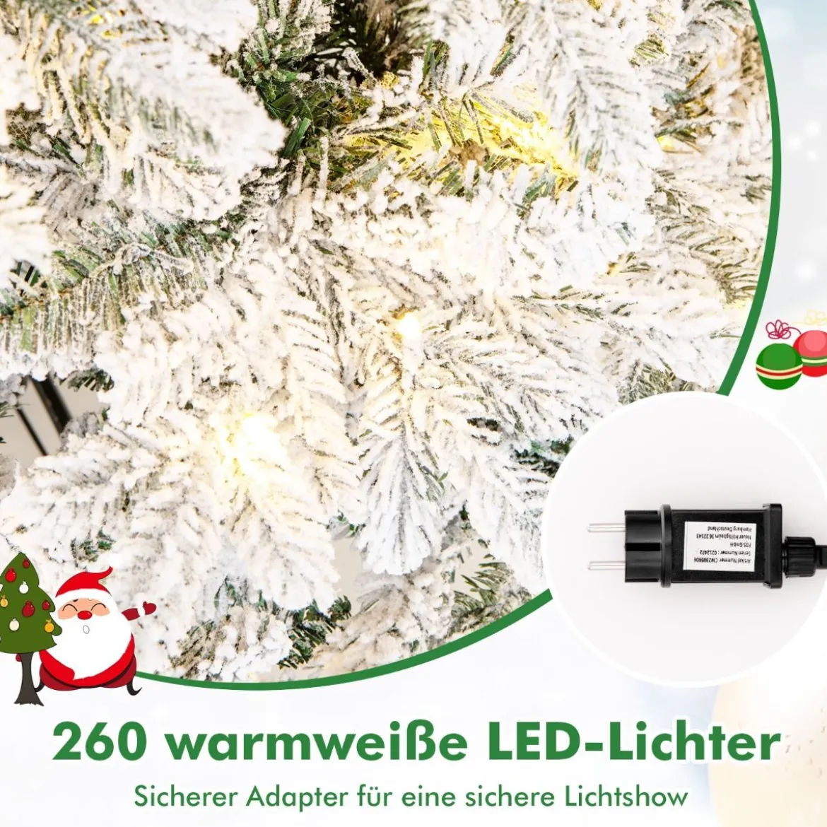 180 cm Künstlicher Weihnachtsbaum mit Beleuchtung & 260 LEDs in Warmweiß