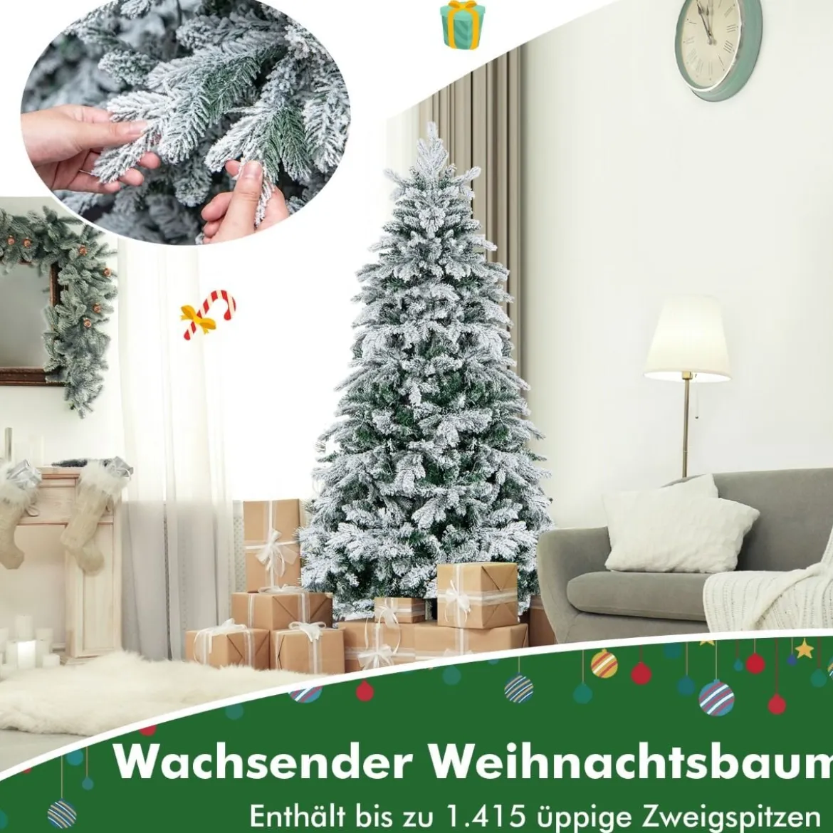 180 cm Künstlicher Weihnachtsbaum mit Beleuchtung & 260 LEDs in Warmweiß