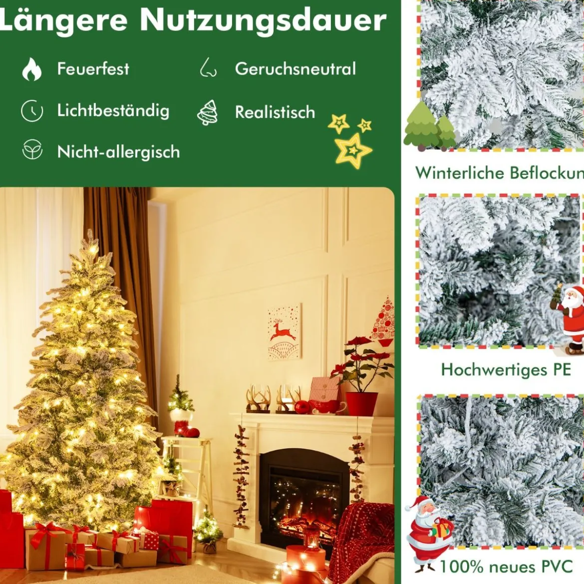 180 cm Künstlicher Weihnachtsbaum mit Beleuchtung & 260 LEDs in Warmweiß