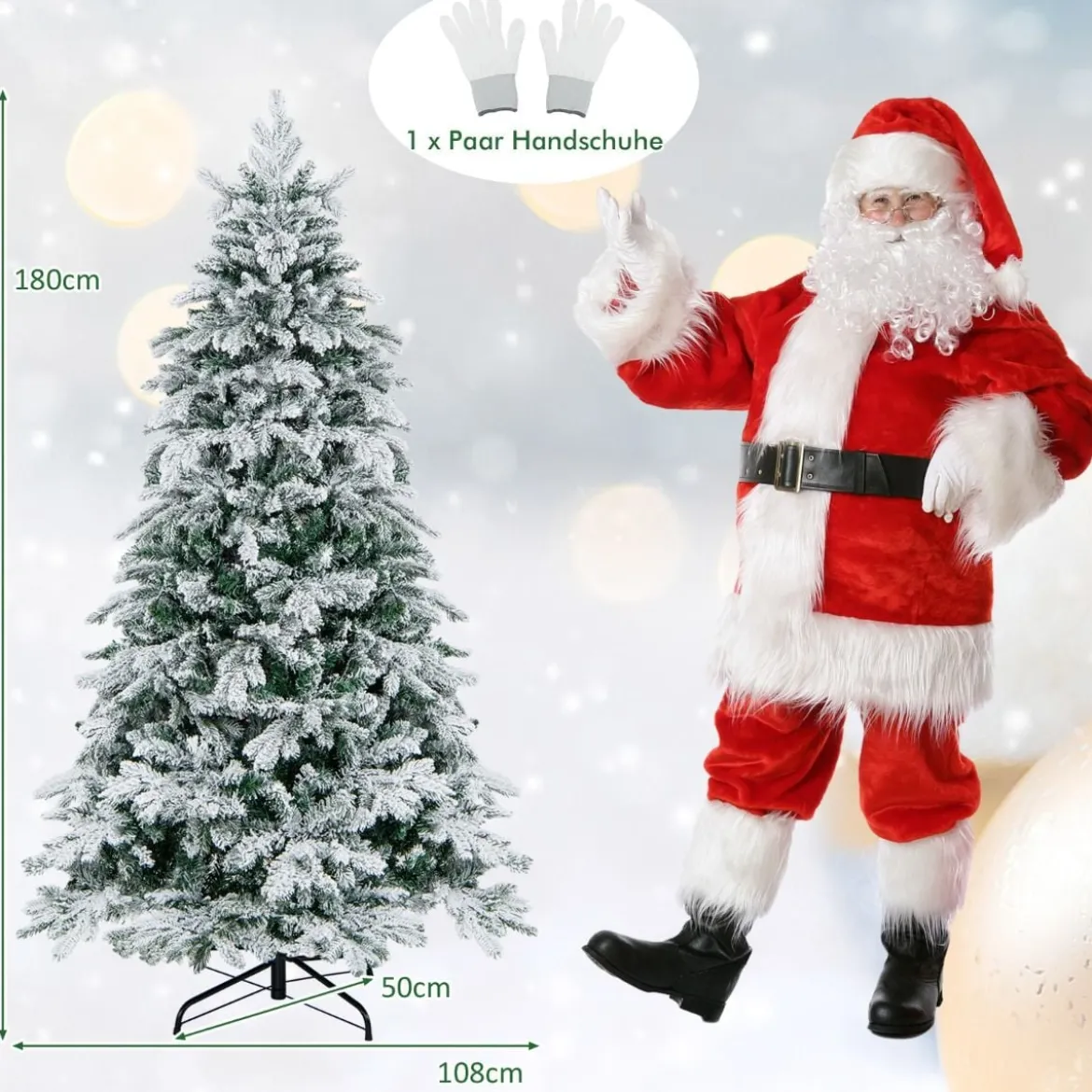180 cm Künstlicher Weihnachtsbaum mit Beleuchtung & 260 LEDs in Warmweiß