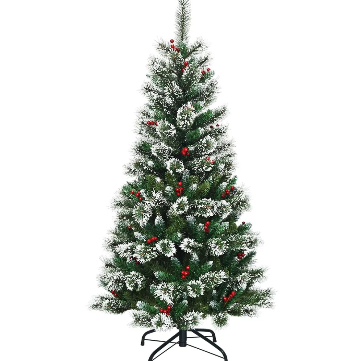 150/180/210/240 cm Künstlicher Weihnachtsbaum mit Schneeflocken roten Beeren und Kiefernzapfen Grün