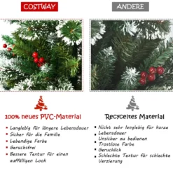 150/180/210/240 cm Künstlicher Weihnachtsbaum mit Schneeflocken roten Beeren und Kiefernzapfen Grün