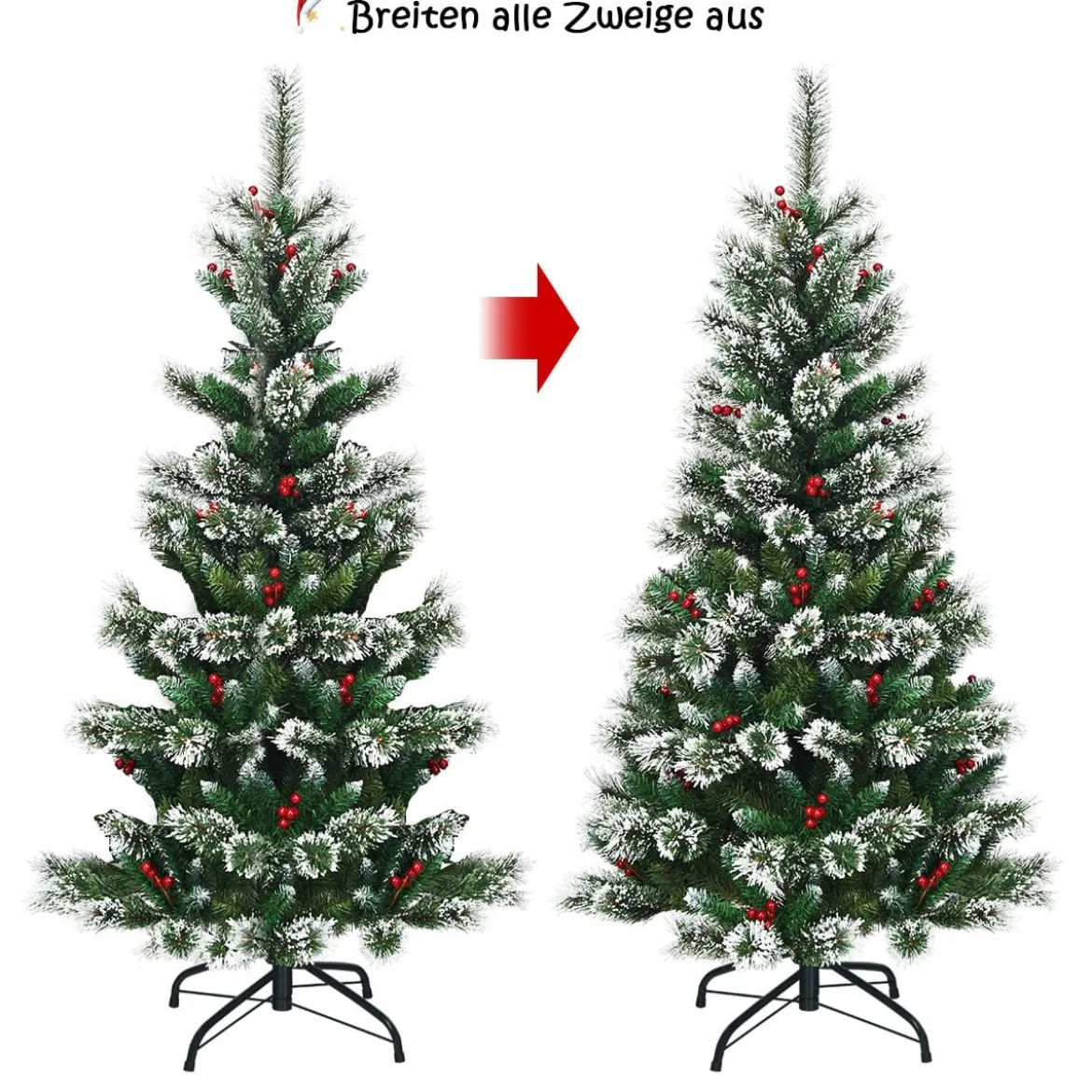 150/180/210/240 cm Künstlicher Weihnachtsbaum mit Schneeflocken roten Beeren und Kiefernzapfen Grün