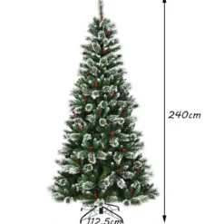 150/180/210/240 cm Künstlicher Weihnachtsbaum mit Schneeflocken roten Beeren und Kiefernzapfen Grün