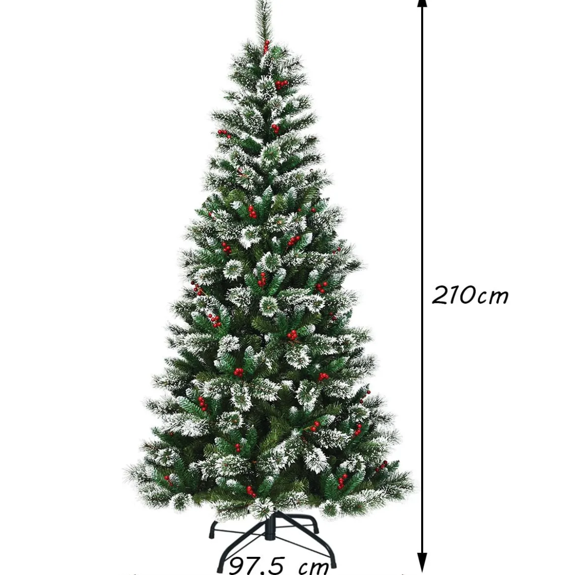 150/180/210/240 cm Künstlicher Weihnachtsbaum mit Schneeflocken roten Beeren und Kiefernzapfen Grün