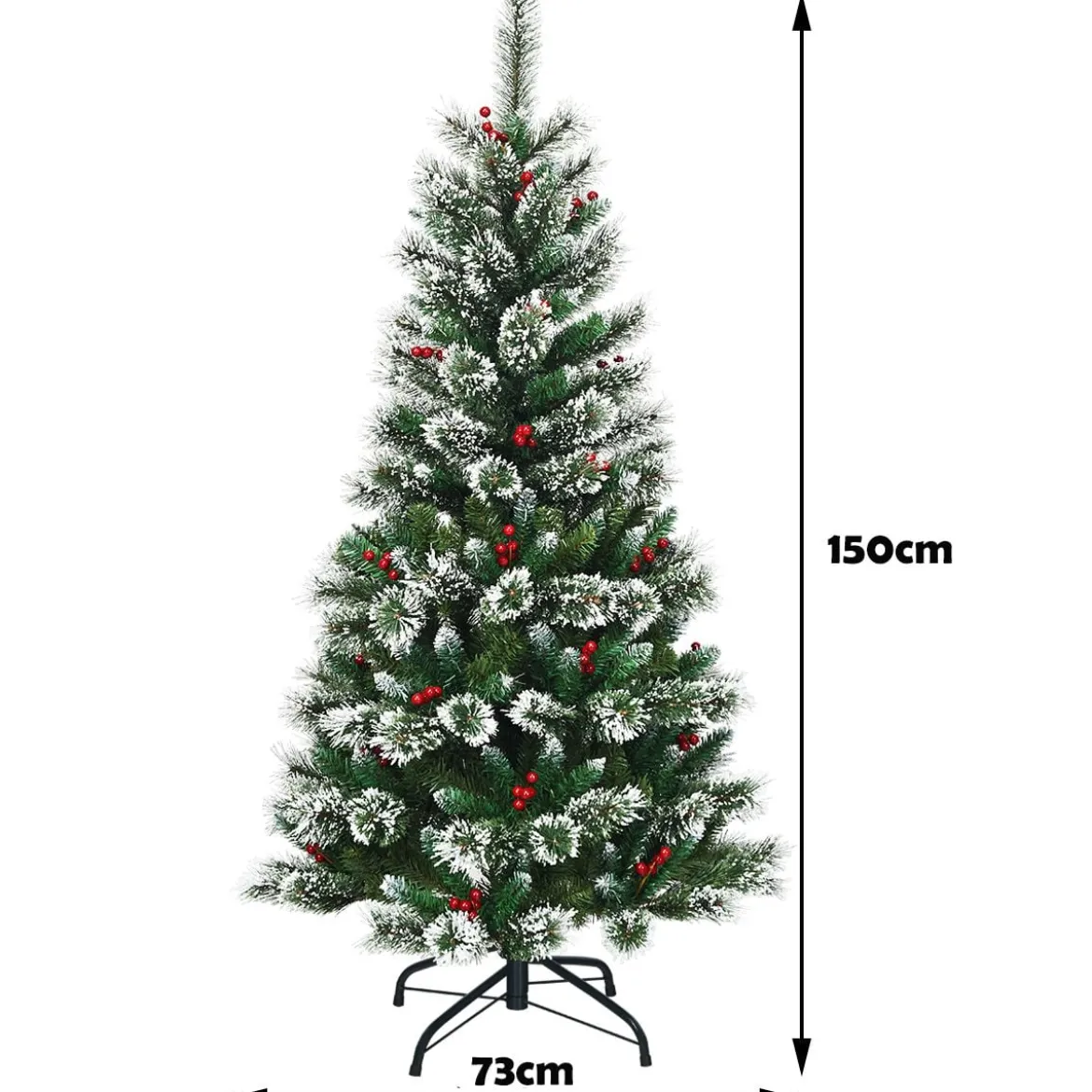150/180/210/240 cm Künstlicher Weihnachtsbaum mit Schneeflocken roten Beeren und Kiefernzapfen Grün