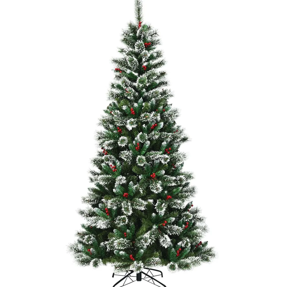 150/180/210/240 cm Künstlicher Weihnachtsbaum mit Schneeflocken roten Beeren und Kiefernzapfen Grün