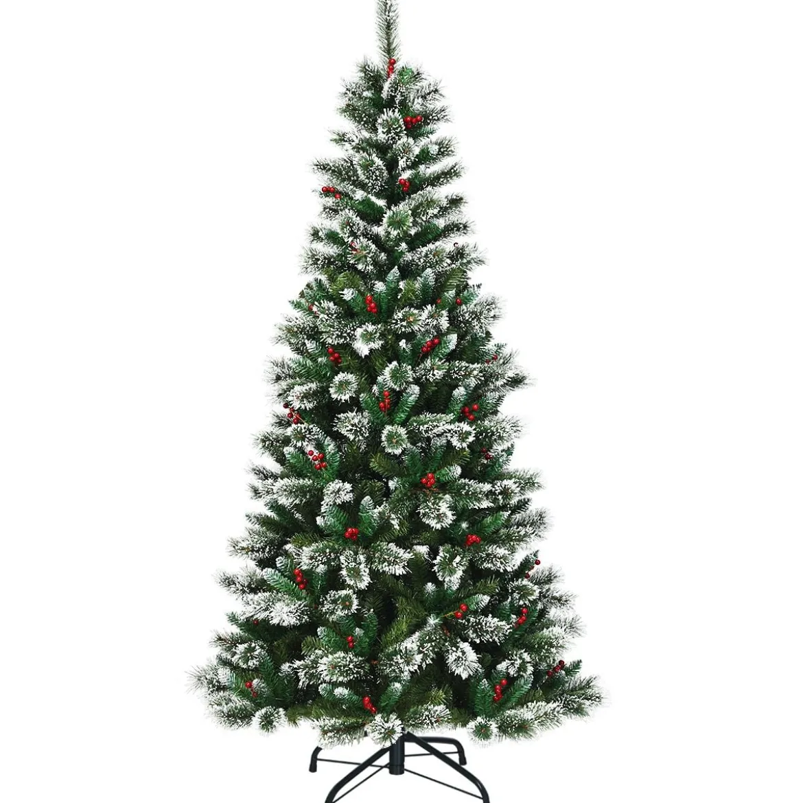 150/180/210/240 cm Künstlicher Weihnachtsbaum mit Schneeflocken roten Beeren und Kiefernzapfen Grün