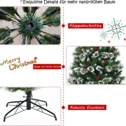 150/180/210/240 cm Künstlicher Weihnachtsbaum mit Schneeflocken roten Beeren und Kiefernzapfen Grün