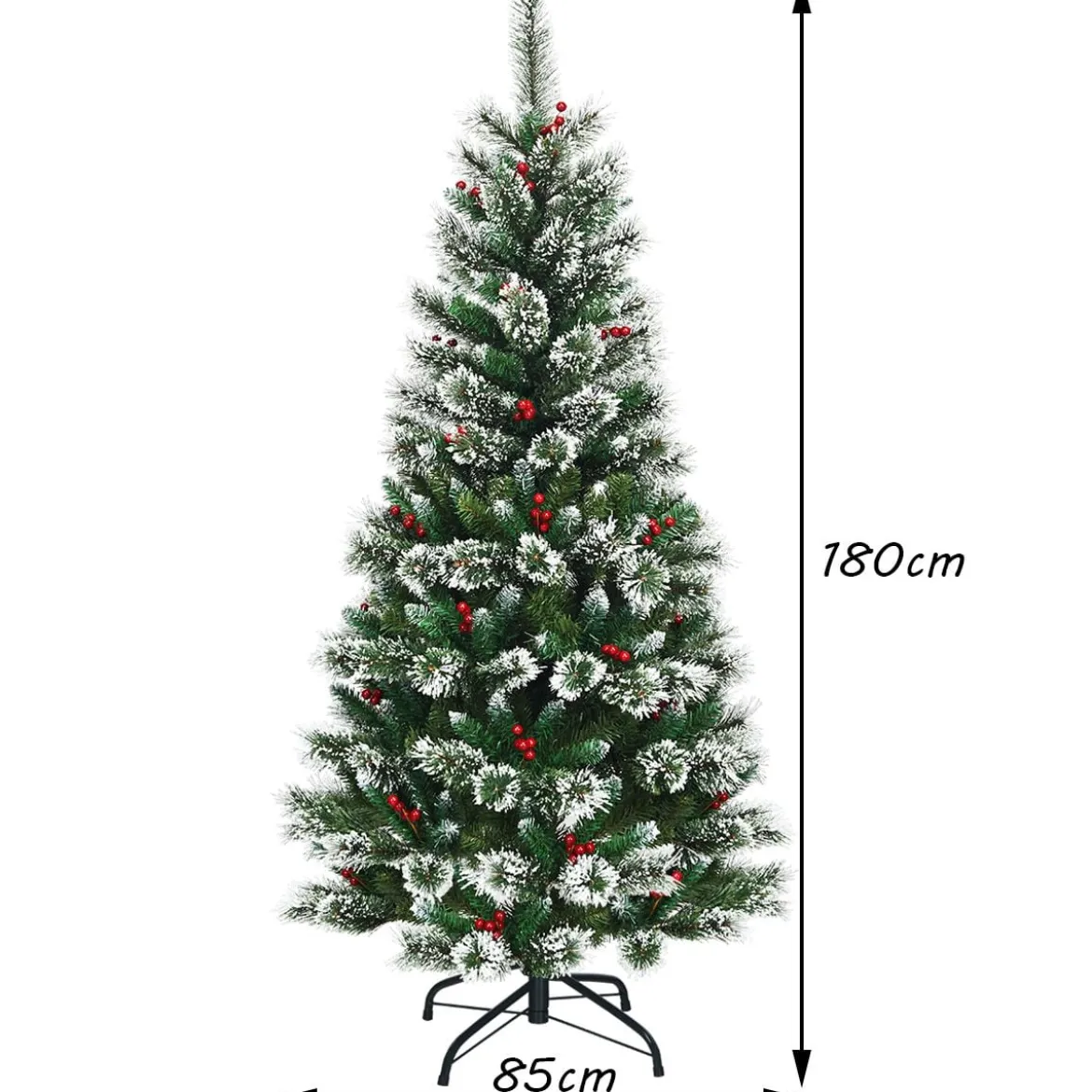 150/180/210/240 cm Künstlicher Weihnachtsbaum mit Schneeflocken roten Beeren und Kiefernzapfen Grün