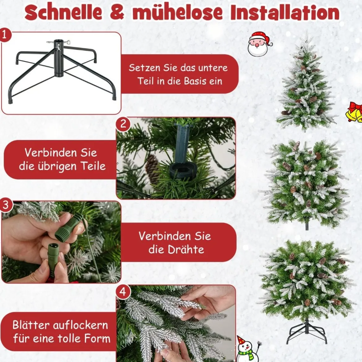 190 cm Künstlicher Weihnachtsbaum mit Beleuchtung und Schnee Kunstbaum Weihnachten für Zuhause Grün+Weiß