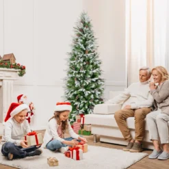 190 cm Künstlicher Weihnachtsbaum mit Beleuchtung und Schnee Kunstbaum Weihnachten für Zuhause Grün+Weiß