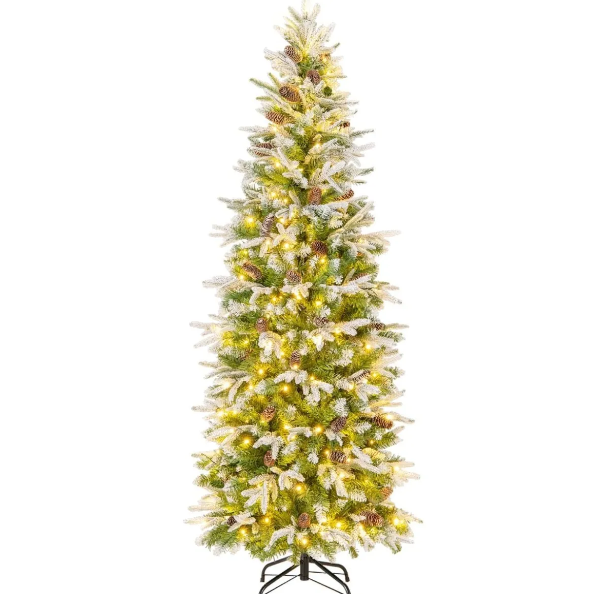 190 cm Künstlicher Weihnachtsbaum mit Beleuchtung und Schnee Kunstbaum Weihnachten für Zuhause Grün+Weiß