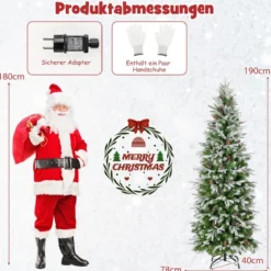 190 cm Künstlicher Weihnachtsbaum mit Beleuchtung und Schnee Kunstbaum Weihnachten für Zuhause Grün+Weiß