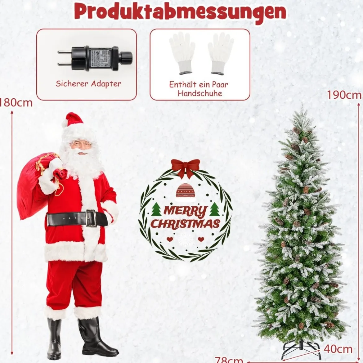 190 cm Künstlicher Weihnachtsbaum mit Beleuchtung und Schnee Kunstbaum Weihnachten für Zuhause Grün+Weiß