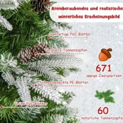 190 cm Künstlicher Weihnachtsbaum mit Beleuchtung und Schnee Kunstbaum Weihnachten für Zuhause Grün+Weiß