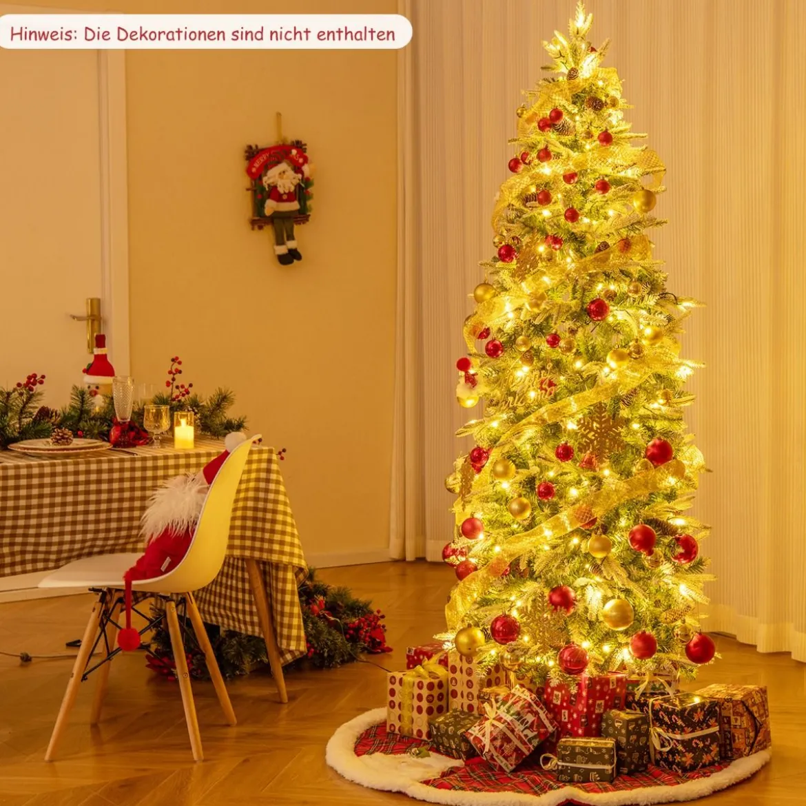 190 cm Künstlicher Weihnachtsbaum mit Beleuchtung und Schnee Kunstbaum Weihnachten für Zuhause Grün+Weiß