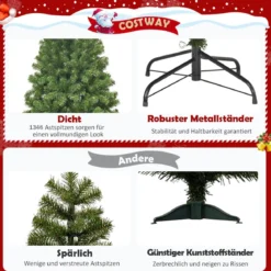 230 cm Künstlicher Weihnachtsbaum mit Metallständer Christbaum Weihnachten Grün