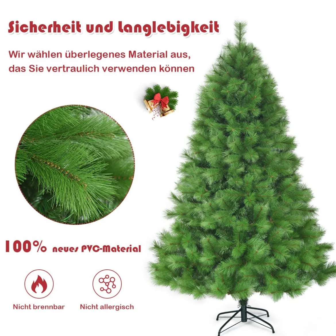 210 cm Künstlicher Weihnachtsbaum Tannenbaum mit Metallständer Weihnachten Grün