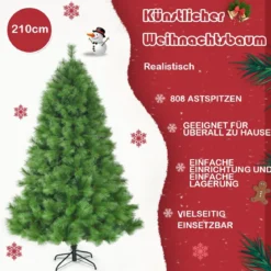 210 cm Künstlicher Weihnachtsbaum Tannenbaum mit Metallständer Weihnachten Grün