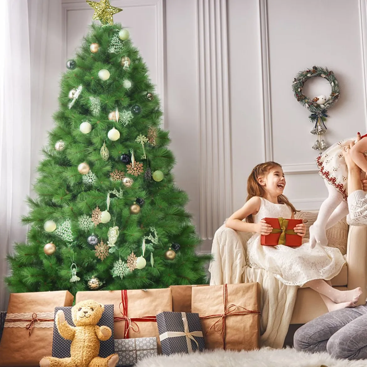 210 cm Künstlicher Weihnachtsbaum Tannenbaum mit Metallständer Weihnachten Grün