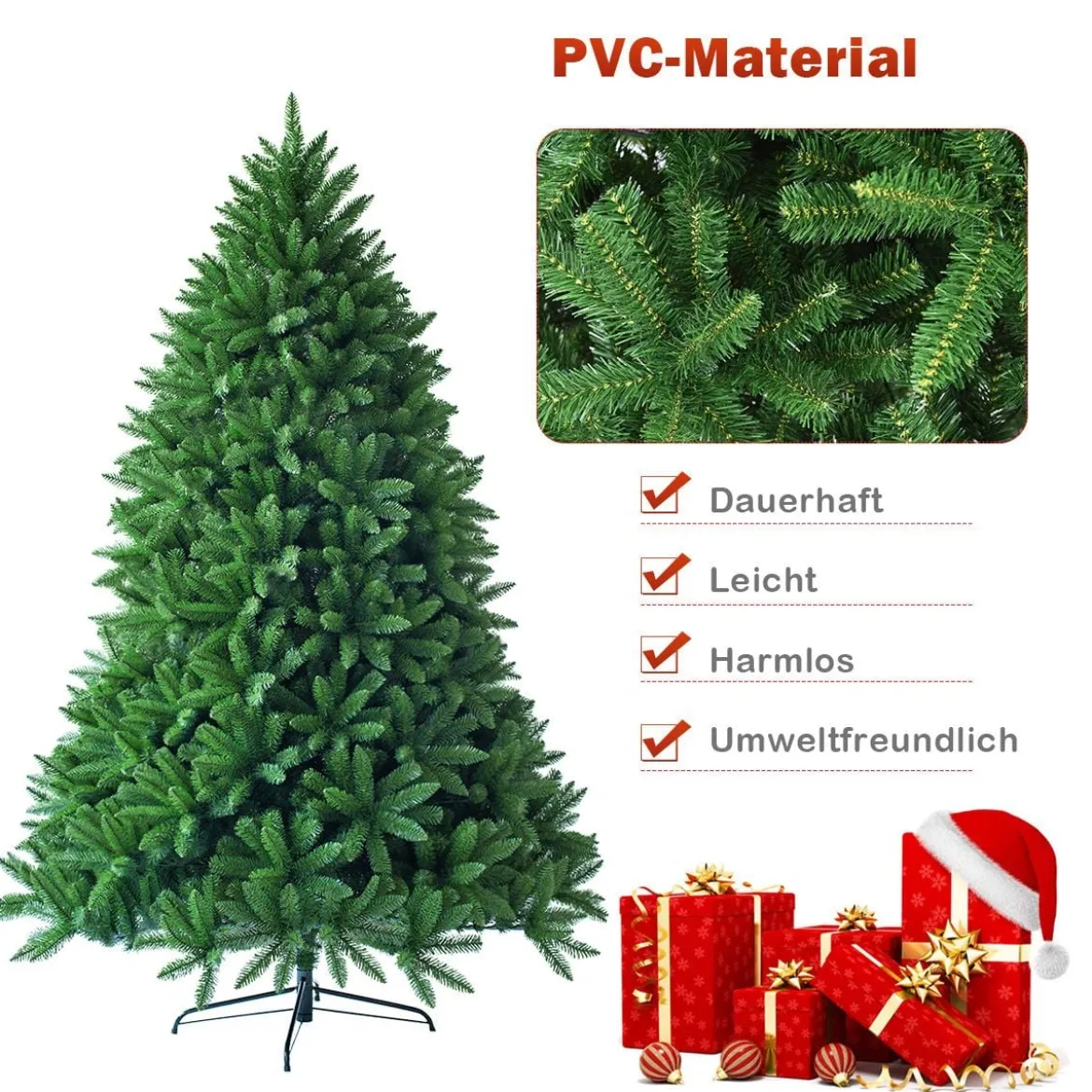 225 cm Künstlicher Weihnachtsbaum hochwertige PVC-Nadeln Christbaum Grün