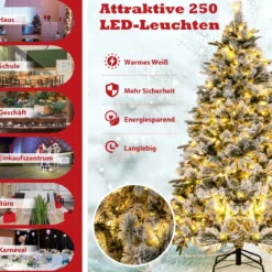 180 cm Künstlicher Weihnachtsbaum mit Schnee & 250 Warmweißen LED-Lichtern Grün