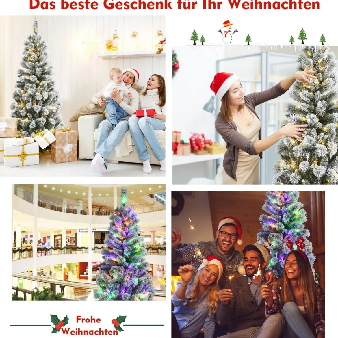 180 cm Künstlicher Weihnachtsbaum mit 200 Farbwechselnden LED-Lichtern