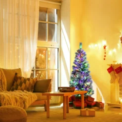 180 cm Künstlicher Weihnachtsbaum mit 200 Farbwechselnden LED-Lichtern