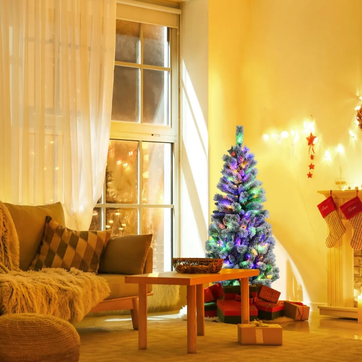 180 cm Künstlicher Weihnachtsbaum mit 200 Farbwechselnden LED-Lichtern
