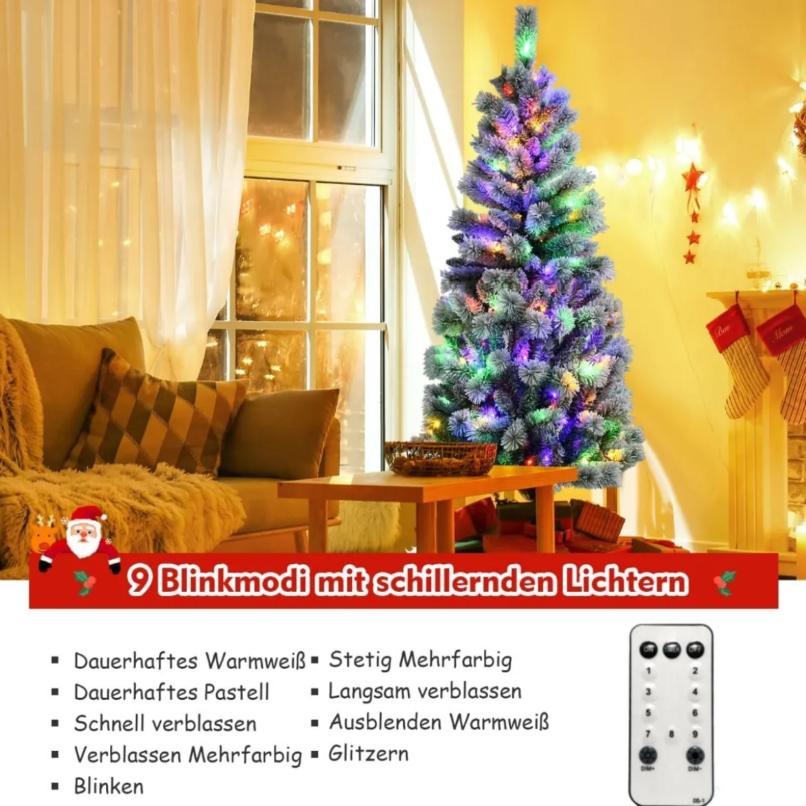 180 cm Künstlicher Weihnachtsbaum mit 200 Farbwechselnden LED-Lichtern